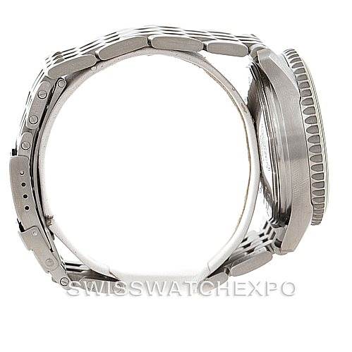 The image shows a side view of a Breitling Navitimer A13330 Men's Stainless Steel Black Dial A13330 Men's Stainless Steel Black Dial watch, including its metal bracelet and bezel.