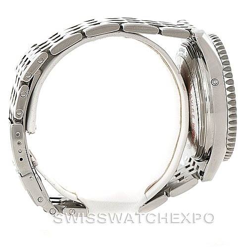 This image shows a side view of the Breitling Navitimer A21330 Men's Stainless Steel Silver Dial A21330 Men's Stainless Steel Silver Dial, highlighting the bracelet, case, and bezel.