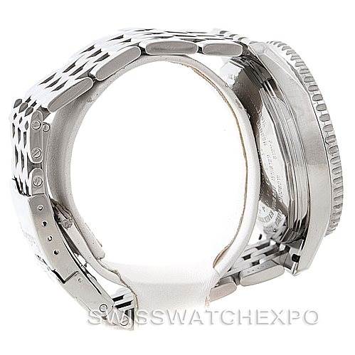 The image shows a side profile of the Breitling Navitimer A24322 Men's Stainless Steel White Dial A24322 Men's Stainless Steel White Dial watch focusing on its metal bracelet and case.