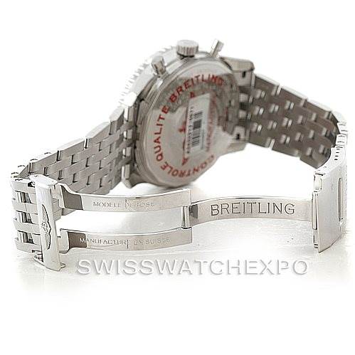 The image shows the open clasp and partially visible case back of a Breitling Navitimer A24322 Men's Stainless Steel White Dial A24322 Men's Stainless Steel White Dial.