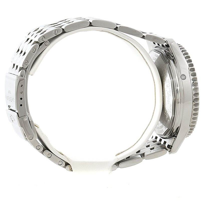 The image shows the Breitling Navitimer A21330 Men's Stainless Steel Black Dial A21330 Men's Stainless Steel Black Dial watch from the side, focusing on the stainless steel bracelet and the case back.