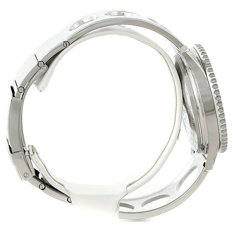 This image shows a side view of the Breitling Navitimer AB0210 Men's Stainless Steel Black Dial AB0210 Men's Stainless Steel Black Dial watch, focusing on the bracelet, lugs, and case profile.