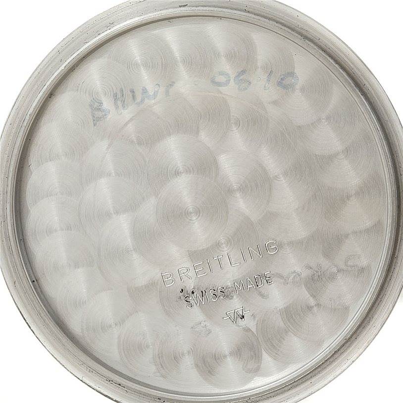 This image shows the inside case back of a Breitling Navitimer A35340 Men's Stainless Steel Blue Dial A35340 Men's Stainless Steel Blue Dial watch from a top-down angle.