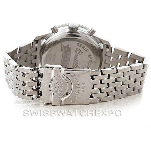 The image shows the stainless steel bracelet and clasp of a Breitling Navitimer A41030 Men
s Stainless Steel Silver Dial A41030 Men
s Stainless Steel Silver Dial watch, viewed from the back.