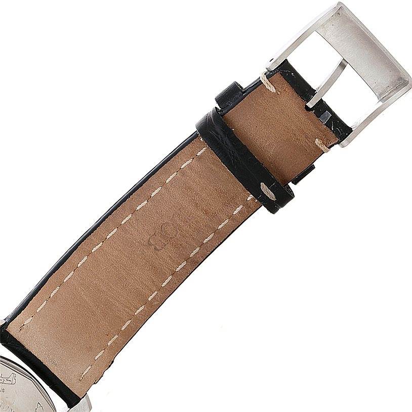 The image shows the back of the leather strap and buckle of a Breitling Navitimer A13330 Men's Stainless Steel Silver Dial A13330 Men's Stainless Steel Silver Dial watch.