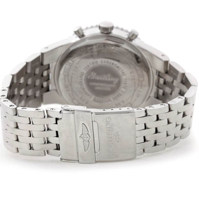 The image shows the back, clasp, and part of the bracelet of the Breitling Navitimer A23351 Men's Stainless Steel Black Dial A23351 Men's Stainless Steel Black Dial watch.