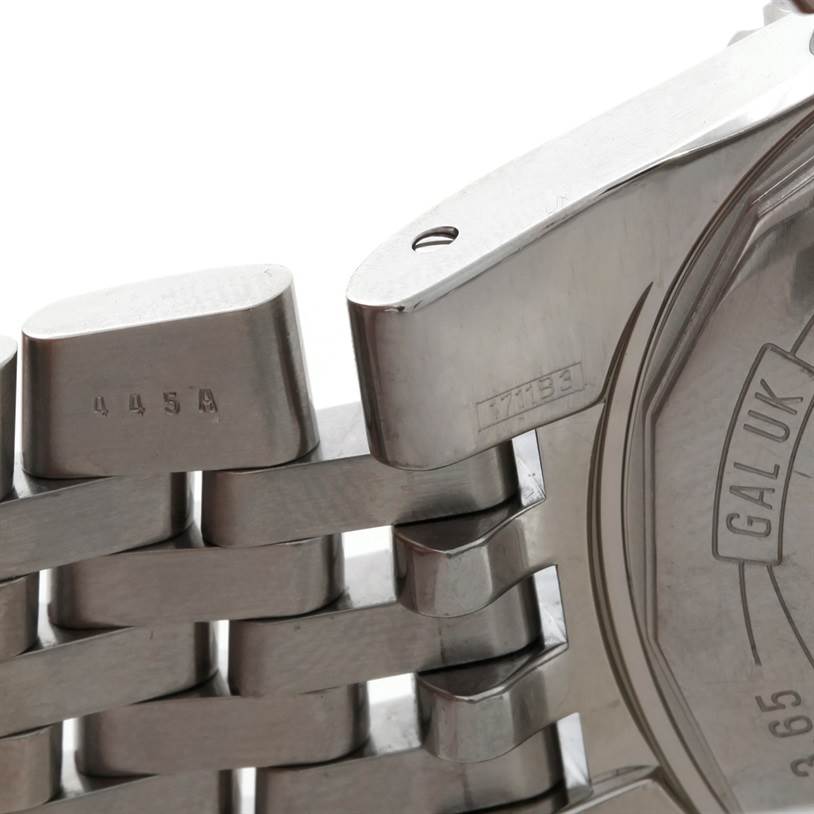 This image shows a close-up of the links and clasp area on the metal bracelet of a Breitling Navitimer A23351 Men's Stainless Steel Black Dial A23351 Men's Stainless Steel Black Dial watch.