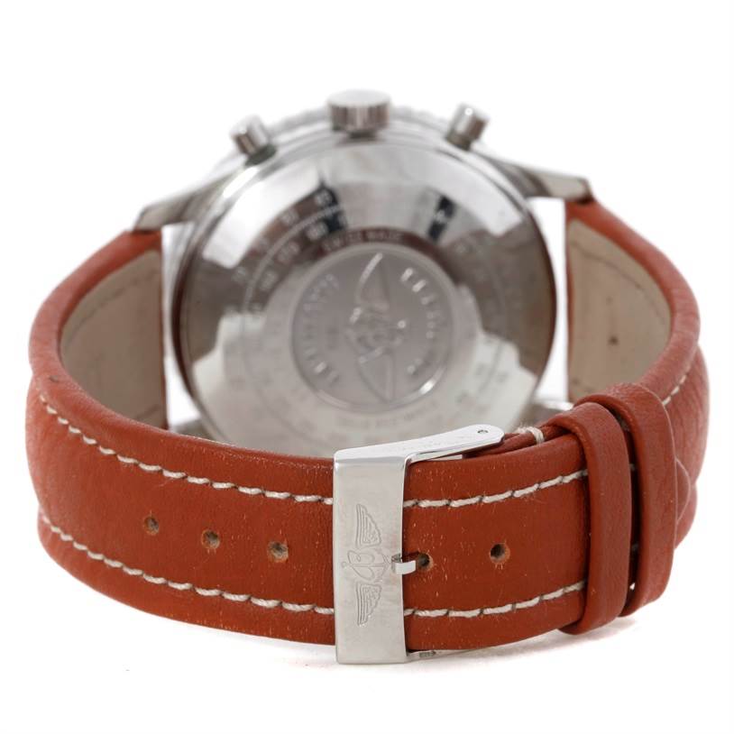 The image shows the back case and leather strap with a clasp of the Breitling Navitimer A13019 Men's Stainless Steel Black Dial A13019 Men's Stainless Steel Black Dial watch.