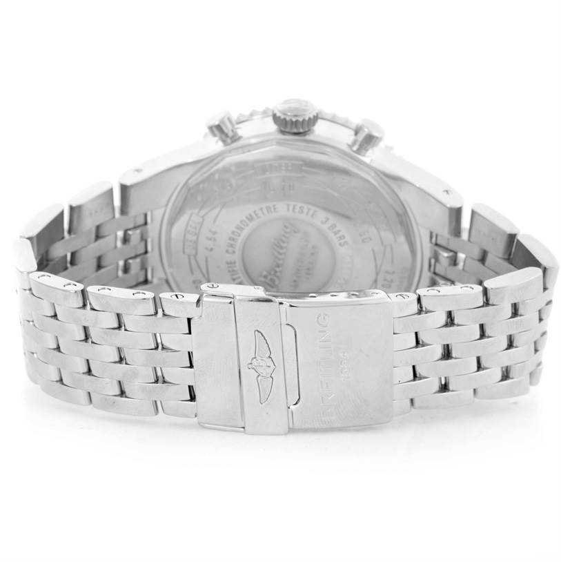 This image shows the back of a Breitling Navitimer A23340 Men's Stainless Steel Brown Dial A23340 Men's Stainless Steel Brown Dial watch, focusing on the clasp and part of the bracelet.