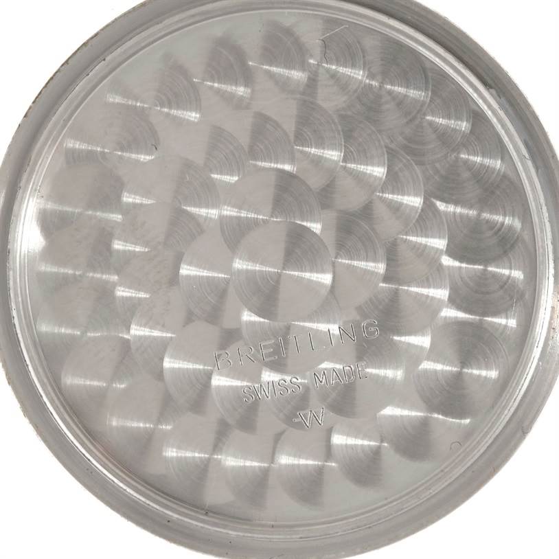 This is the inside case back of a Breitling Navitimer A19340 Men's Stainless Steel Black Dial A19340 Men's Stainless Steel Black Dial watch, showing the brand engraving.