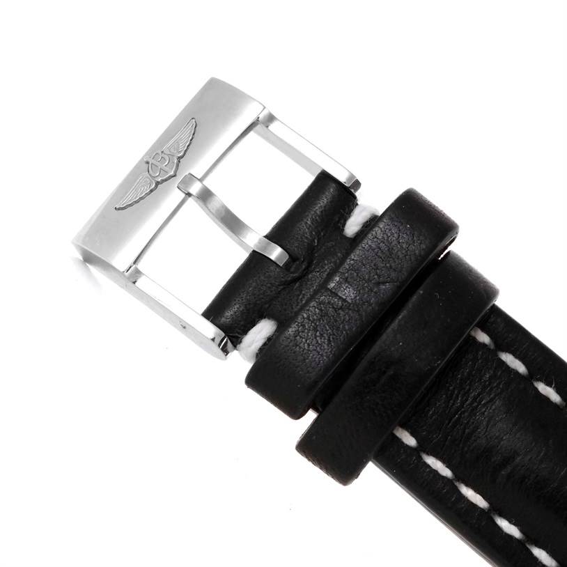 The image shows the buckle and strap of a Breitling Galactic C37330 Men's Steel and Gold (two tone) Black Dial C37330 Men's Steel and Gold (two tone) Black Dial watch from a top-down angle.