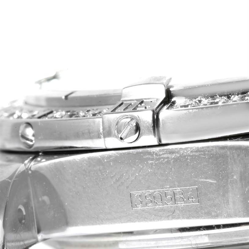 The image shows a close-up side view of the bezel and case of a Breitling Windrider A49350 Men's Stainless Steel Mother of Pearl Dial A49350 Men's Stainless Steel Mother of Pearl Dial model watch.