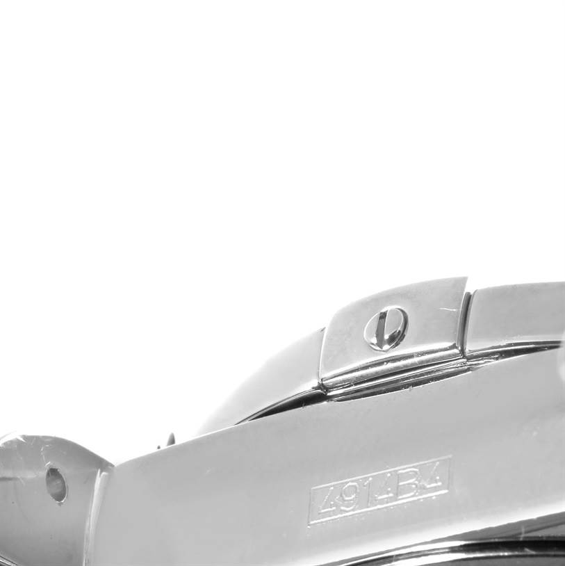 This close-up image shows the clasp mechanism of the Breitling Galactic A45320 Men's Stainless Steel Blue Dial A45320 Men's Stainless Steel Blue Dial model watch.