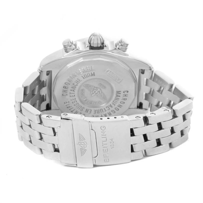 This image shows the back and clasp of the Breitling Windrider A13357 Stainless Steel Mother of Pearl Dial A13357 Stainless Steel Mother of Pearl Dial model watch from a rear angle.