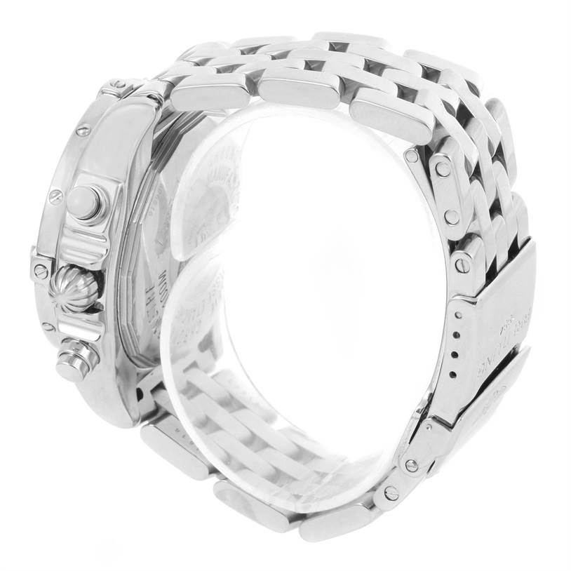 The image displays the side and back view of the Breitling Windrider A13357 Stainless Steel Mother of Pearl Dial A13357 Stainless Steel Mother of Pearl Dial watch, highlighting its bracelet and case details.