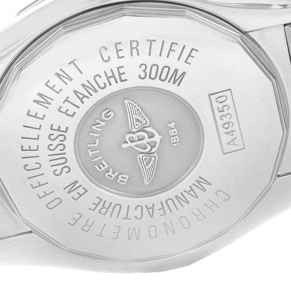 The image shows the back case of the Breitling Windrider A49350LA/A702-366A Men's Stainless Steel Mother of Pearl Dial A49350LA/A702-366A Men's Stainless Steel Mother of Pearl Dial watch.