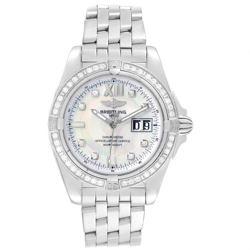 Breitling Windrider Cockpit 41 Steel Mother Of Pearl Diamond Watch A49350 Swisswatchexpo