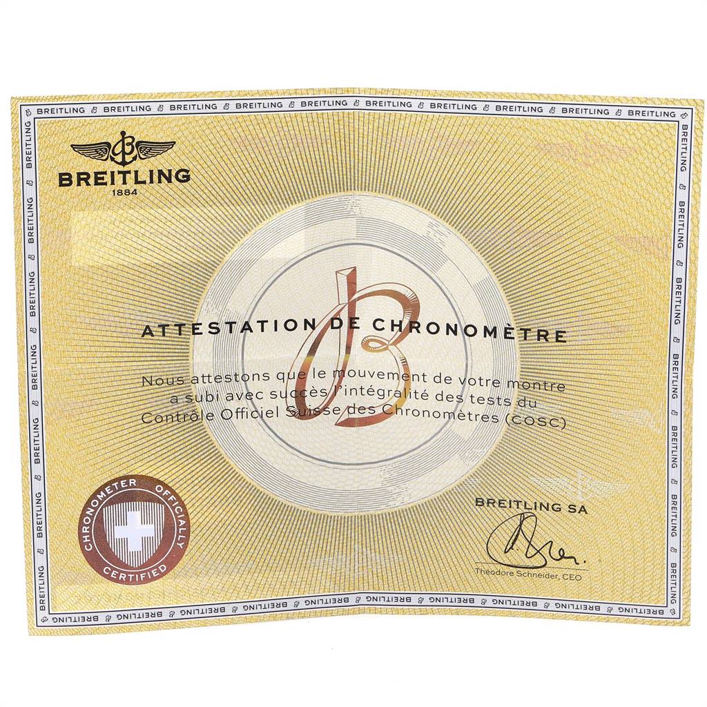 The image shows a Breitling certificate for the Windrider model, attesting to its chronometer status.