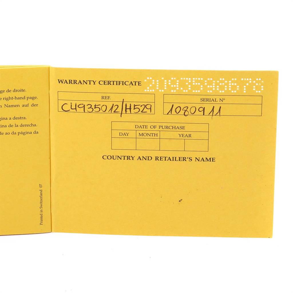 This image shows a warranty certificate for the Breitling Windrider C49350 Men's Steel and Gold (two tone) Champagne Dial C49350 Men's Steel and Gold (two tone) Champagne Dial watch model, including fields for reference and serial numbers.