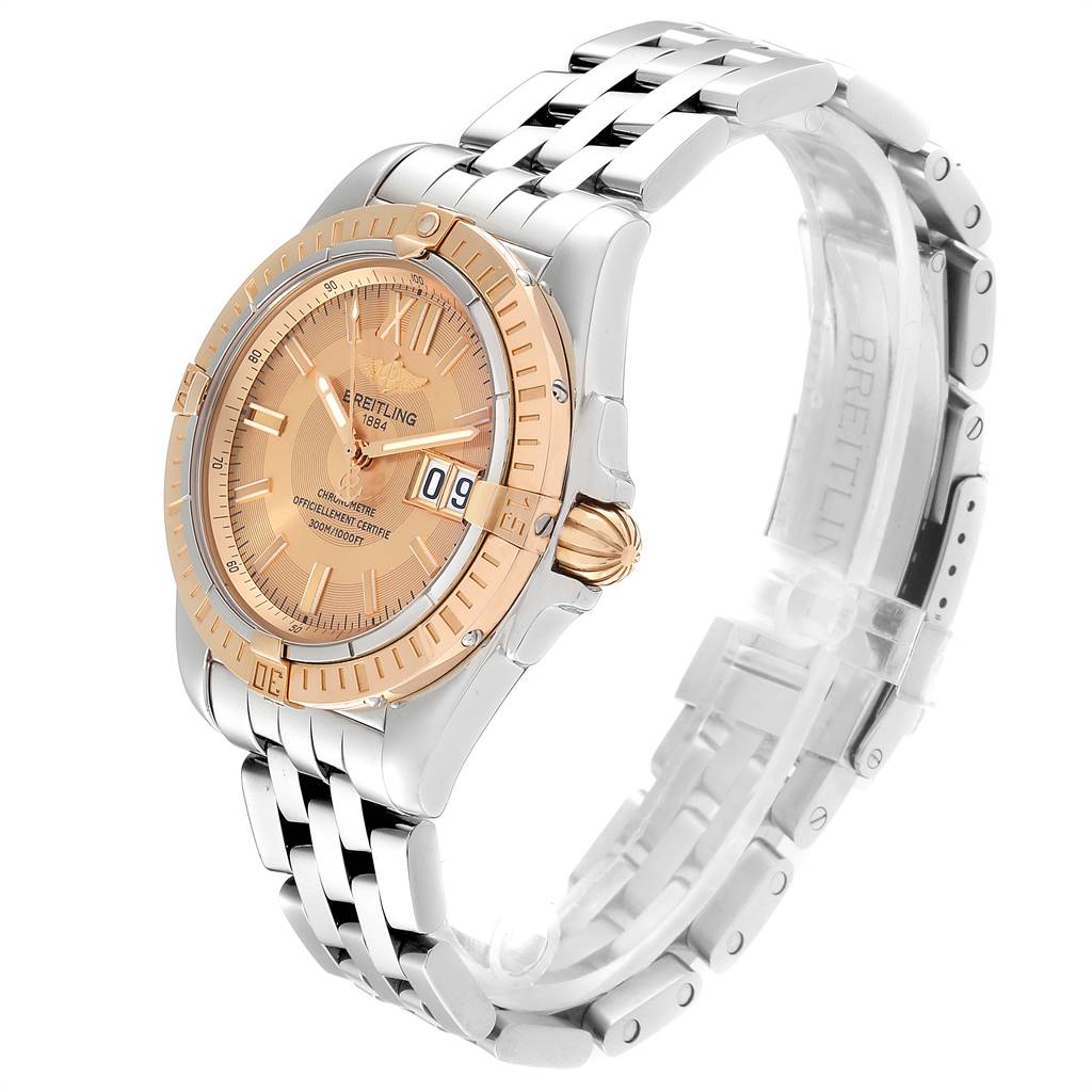The Breitling Windrider C49350 Men's Steel and Gold (two tone) Champagne Dial C49350 Men's Steel and Gold (two tone) Champagne Dial watch is shown at a three-quarter angle, displaying the dial, bezel, crown, and bracelet.