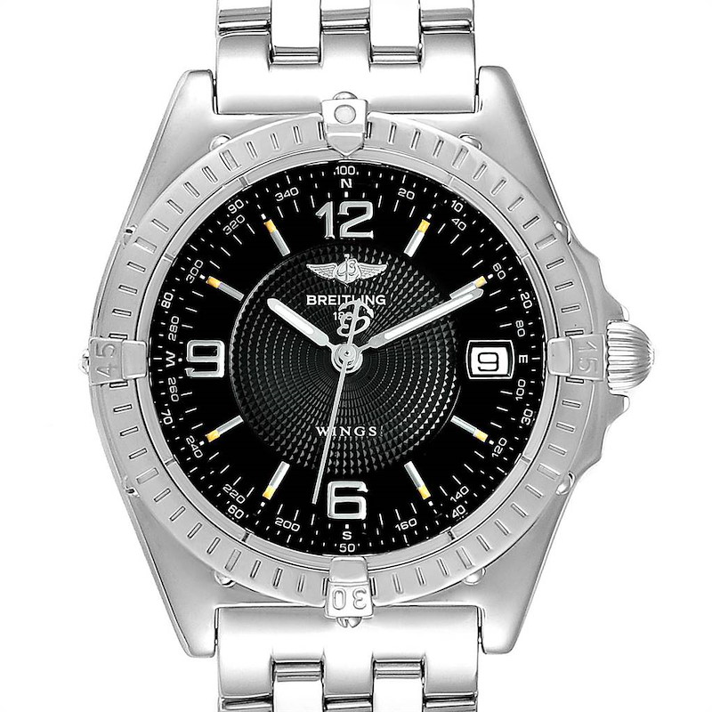 Breitling Windrider Wings Black Dial Steel Mens Watch A10050 SwissWatchExpo