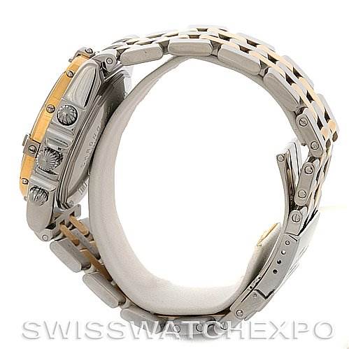 This image shows a side view of a Breitling Windrider D1335512 Men's Steel and Gold (two tone) Grey Dial D1335512 Men's Steel and Gold (two tone) Grey Dial watch, highlighting the crown, pushers, and metal bracelet.