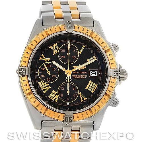 The image shows a Breitling Windrider D1335512 Men's Steel and Gold (two tone) Grey Dial D1335512 Men's Steel and Gold (two tone) Grey Dial model from a front angle, highlighting the watch face, bezel, and part of the bracelet.