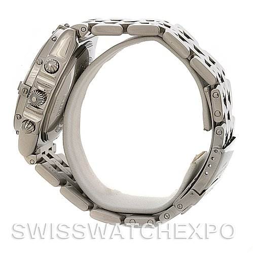 The image shows a Breitling Windrider A1335512 / C508 Men's Stainless Steel Blue Dial A1335512 / C508 Men's Stainless Steel Blue Dial watch from a side angle, highlighting the crown, pushers, and metal bracelet.