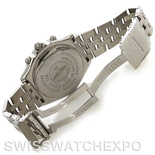 The image shows the back view and partially open clasp of a Breitling Windrider A1335512 / C508 Men's Stainless Steel Blue Dial A1335512 / C508 Men's Stainless Steel Blue Dial watch, highlighting the case back and bracelet.