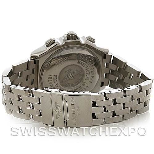 The image shows the back of a Breitling Windrider A4435512 Men's Stainless Steel Black Dial A4435512 Men's Stainless Steel Black Dial watch, focusing on the case back and metal bracelet, including the clasp.