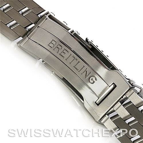 The image shows the clasp and part of the bracelet of a Breitling Windrider A44355 Men's Stainless Steel White Dial A44355 Men's Stainless Steel White Dial watch from a close-up angle.