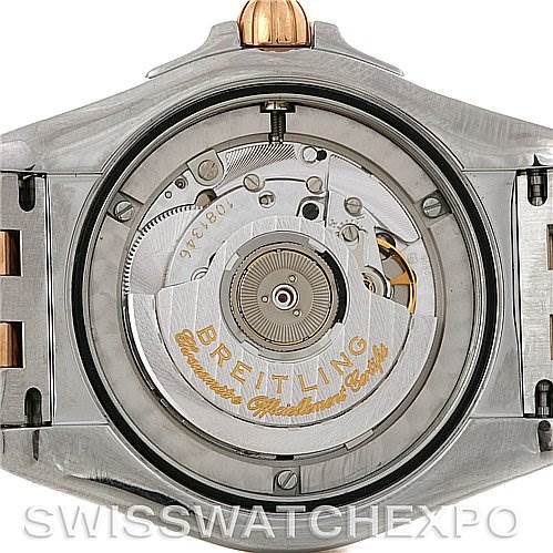 This image shows the back casing and inner mechanical movement of a Breitling Windrider C49350 Men's Steel and Gold (two tone) Black Dial C49350 Men's Steel and Gold (two tone) Black Dial watch.