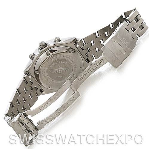 The image shows the back and bracelet of a Breitling Windrider A13055 Men's Stainless Steel Black Dial A13055 Men's Stainless Steel Black Dial watch from a rear angle.