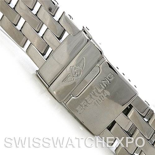 This image shows a close-up of the metal bracelet clasp on a Breitling Windrider A13055 Men's Stainless Steel Black Dial A13055 Men's Stainless Steel Black Dial watch.