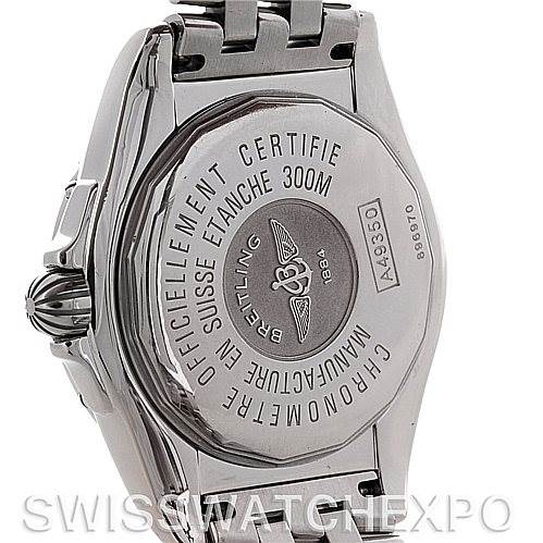 The image shows the back case and part of the bracelet of a Breitling Windrider A49350 Men's Stainless Steel Black Dial A49350 Men's Stainless Steel Black Dial watch.