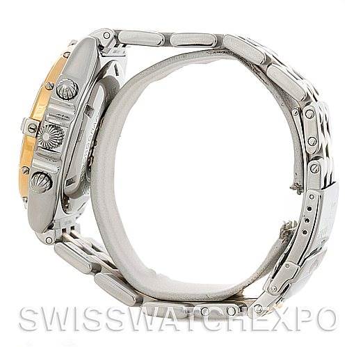 The image shows a side view of the Breitling Windrider D13055 Men
s Stainless Steel White Dial D13055 Men
s Stainless Steel White Dial watch, highlighting its case, crown, and metal bracelet.