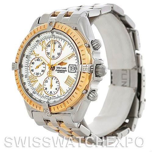 The Breitling Windrider D13055 Men
s Stainless Steel White Dial D13055 Men
s Stainless Steel White Dial watch is shown at a three-quarter angle, highlighting its face, bezel, and band.