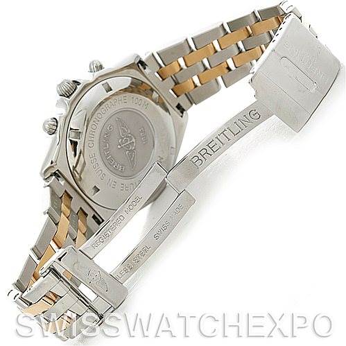 The image shows the back case and deployment clasp of a Breitling Windrider D13055 Men
s Stainless Steel White Dial D13055 Men
s Stainless Steel White Dial watch, at an angle highlighting the bracelet and clasp.