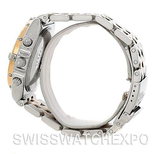 The image shows a Breitling Windrider D13355 Men's Steel and Gold (two tone) White Dial D13355 Men's Steel and Gold (two tone) White Dial model watch from a side angle featuring the band, case, and crown.