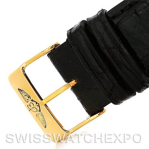 The image shows a close-up of a gold buckle on the black leather strap of a Breitling Windrider K13350 Men's Steel and Gold (two tone) Black Dial K13350 Men's Steel and Gold (two tone) Black Dial watch.