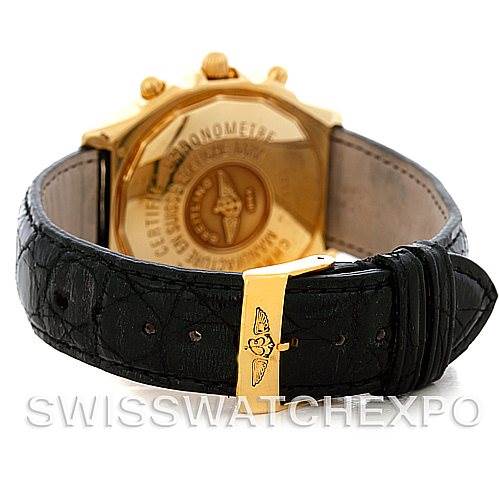 This image shows the back case and leather strap of a Breitling Windrider K13350 Men's Steel and Gold (two tone) Black Dial K13350 Men's Steel and Gold (two tone) Black Dial watch.