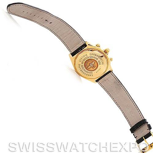 The image shows the back and leather strap of a Breitling Windrider K13350 Men's Steel and Gold (two tone) Black Dial K13350 Men's Steel and Gold (two tone) Black Dial watch, with visible engravings on the case back.