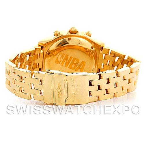 The image shows the back case and bracelet of a Breitling Windrider K13350 Men's Yellow Gold White Dial K13350 Men's Yellow Gold White Dial model watch in gold tone.