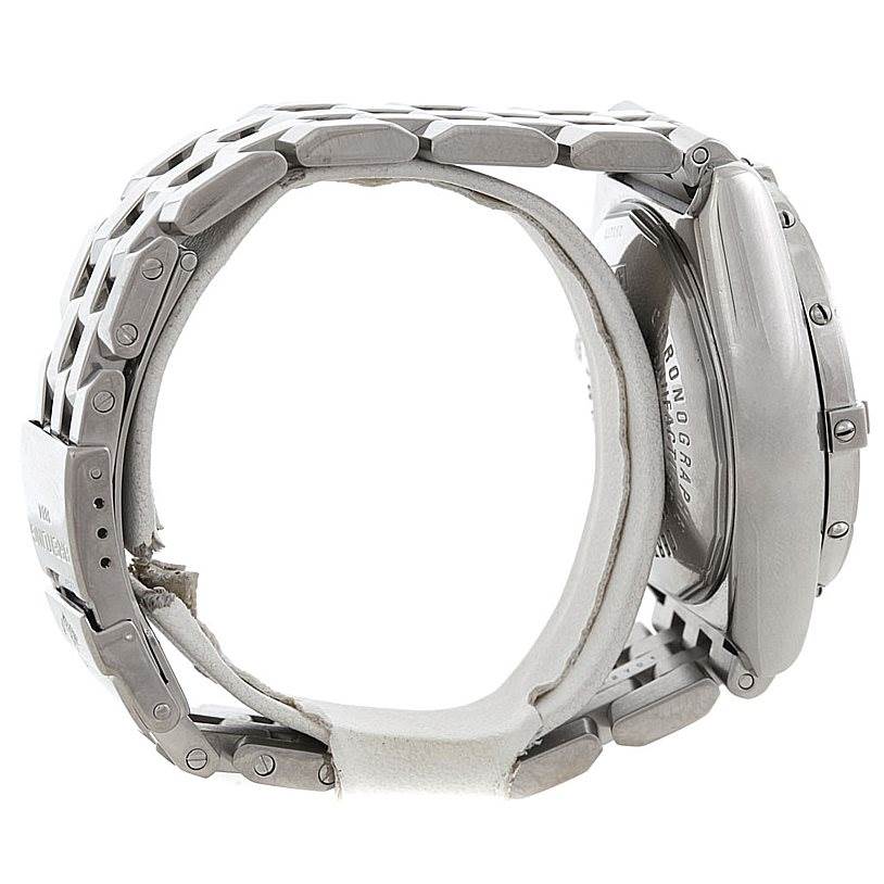 This image shows the side and back view of the Breitling Windrider A44355 Men
s Stainless Steel White Dial A44355 Men
s Stainless Steel White Dial model watch, highlighting the metal bracelet and case back.