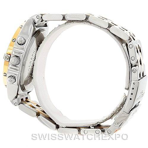 This image shows a side view of the Breitling Windrider D13352 Men's Stainless Steel Mother of Pearl Dial D13352 Men's Stainless Steel Mother of Pearl Dial model, highlighting the watch case, crown, pushers, and part of the metal bracelet.