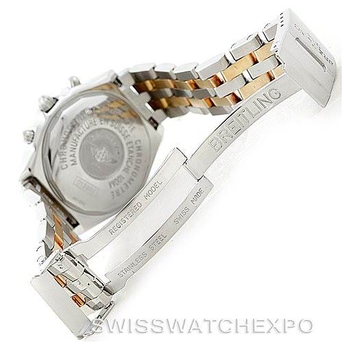 The image shows the back and clasp of a Breitling Windrider D13352 Men's Stainless Steel Mother of Pearl Dial D13352 Men's Stainless Steel Mother of Pearl Dial watch, focusing on its stainless steel and gold bracelet.