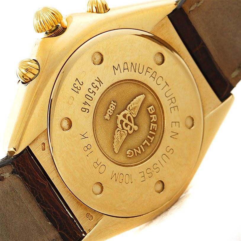 This image shows the back case and part of the strap of a Breitling Windrider K55046 Men's Yellow Gold White Dial K55046 Men's Yellow Gold White Dial watch.