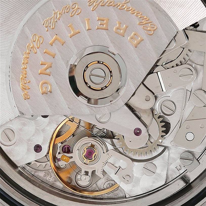 This image shows the intricate mechanical movement and rotor of a Breitling Windrider A13355 Men's Stainless Steel Silver Dial A13355 Men's Stainless Steel Silver Dial model watch from a close-up angle.