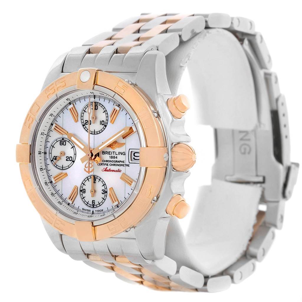 The image shows a Breitling Windrider C13358 Steel and Gold (two tone) Mother of Pearl Dial C13358 Steel and Gold (two tone) Mother of Pearl Dial watch at an oblique angle, highlighting the face, bezel, and bracelet.
