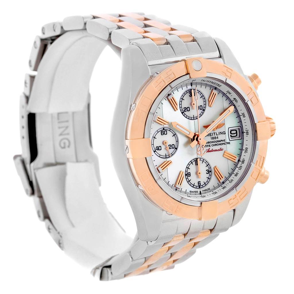 The image shows a Breitling Windrider C13358 Steel and Gold (two tone) Mother of Pearl Dial C13358 Steel and Gold (two tone) Mother of Pearl Dial watch at an angled view, highlighting the face, bezel, chronograph sub-dials, and bracelet.